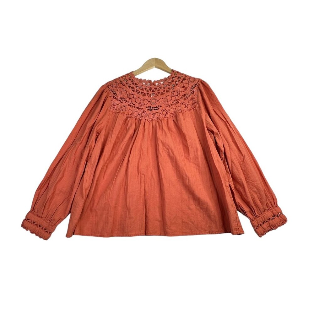 Torrid Cotton Lace Trim Yoke Blouson Sleeve Top‎ size 2X Orange